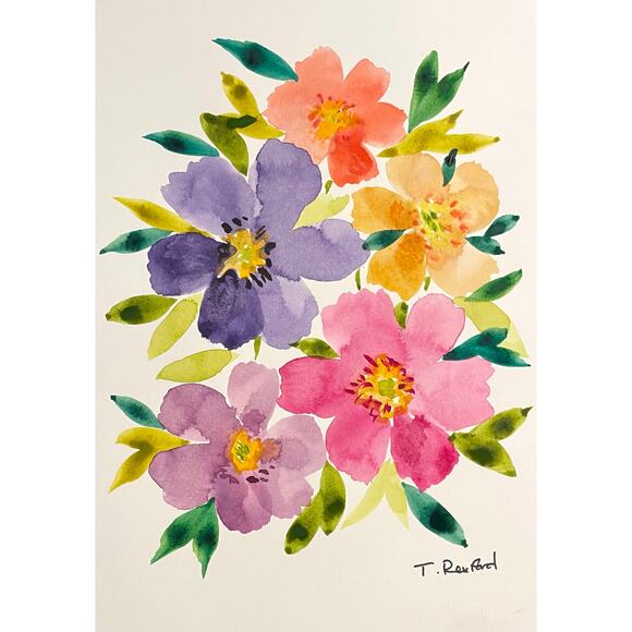Hand painted watercolor original painting flowers 7x10 - Picture 1 of 1